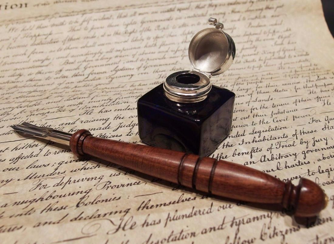 Glass Square Cobalt Blue Inkwell Ink Pot with Dip Calligraphy Pen (1 of 11)
