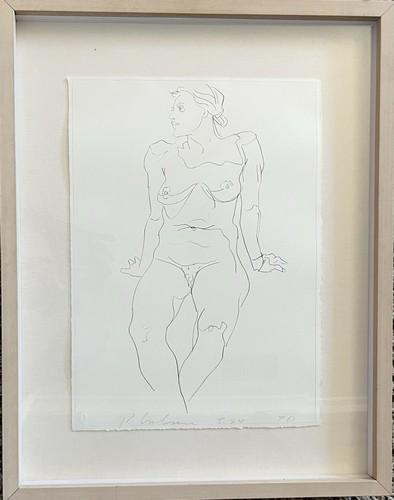 Robert Graham (1938-2008) Nude - Signed/Dated: Robert Graham- Mexican born American Sculptor- (Seated Nude) Well known lithograph - Blind Stamp lower left, Signed and dated '94 - This is one of his proofs. Framed: 20 1/2 x 16 1/4" w plexi- beautif