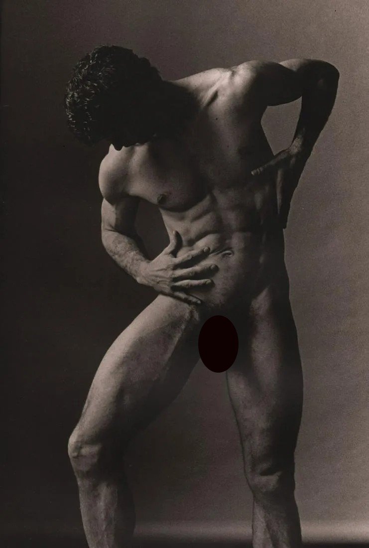 KEN HAAK - Male Nude,1985: Artist: KEN HAAK Print Title: Male Nude,1985 Medium: Tri-tone Photo-lithographs (Limited edition of 5000) Printed in the 1980’s, in the US Image size (inches) approx. 9.5 x 6.5” Ken Haak(1