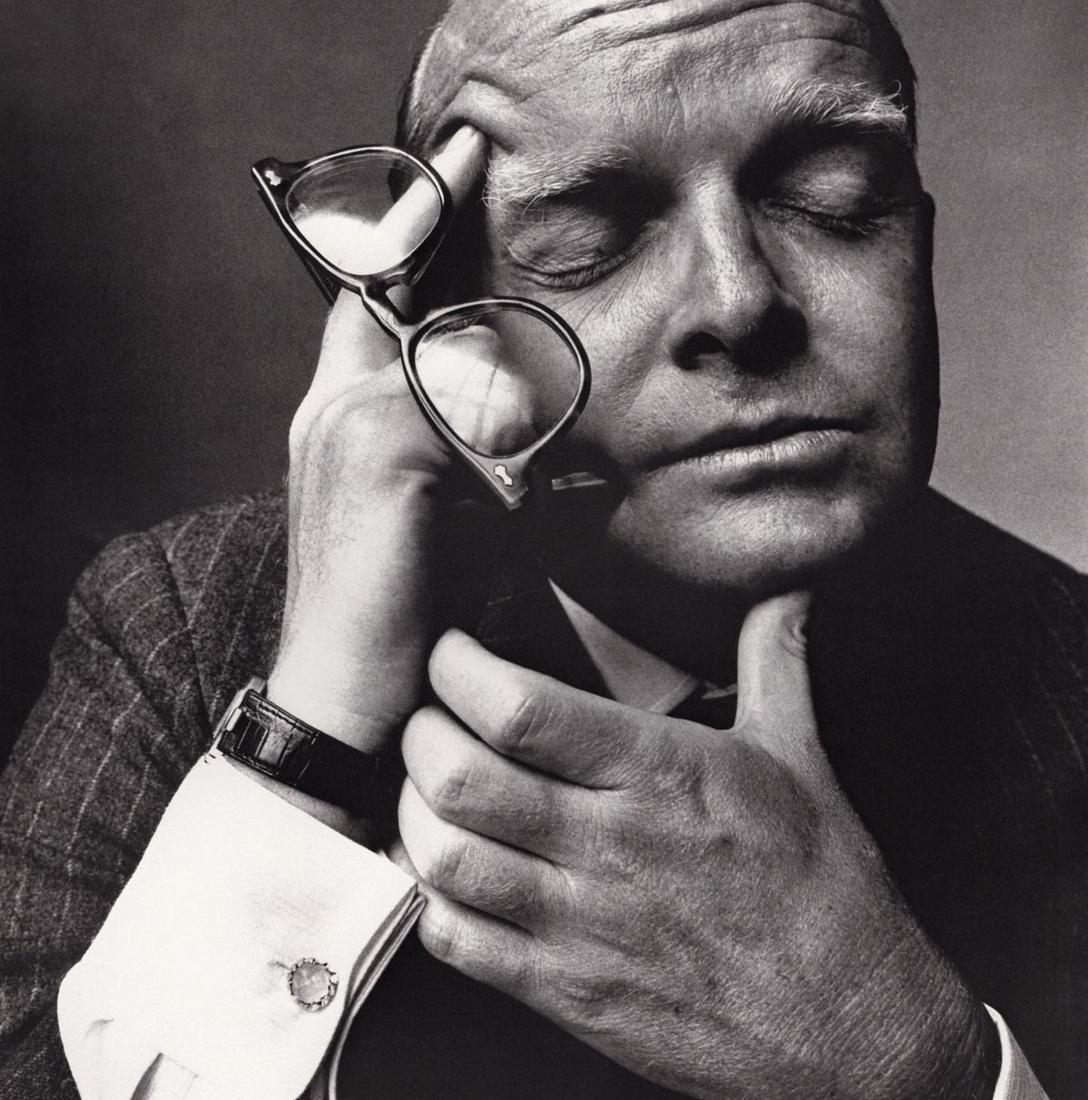 IRVING PENN - Truman Capote, NY, 1965: Artist: IRVING PENN Print Title: Truman Capote, NY, 1965 Medium: Duotone Photoengraving Printed 1970s in the US Image size (inches) approx. 8 x 8” Irving Penn was an American photographer known 