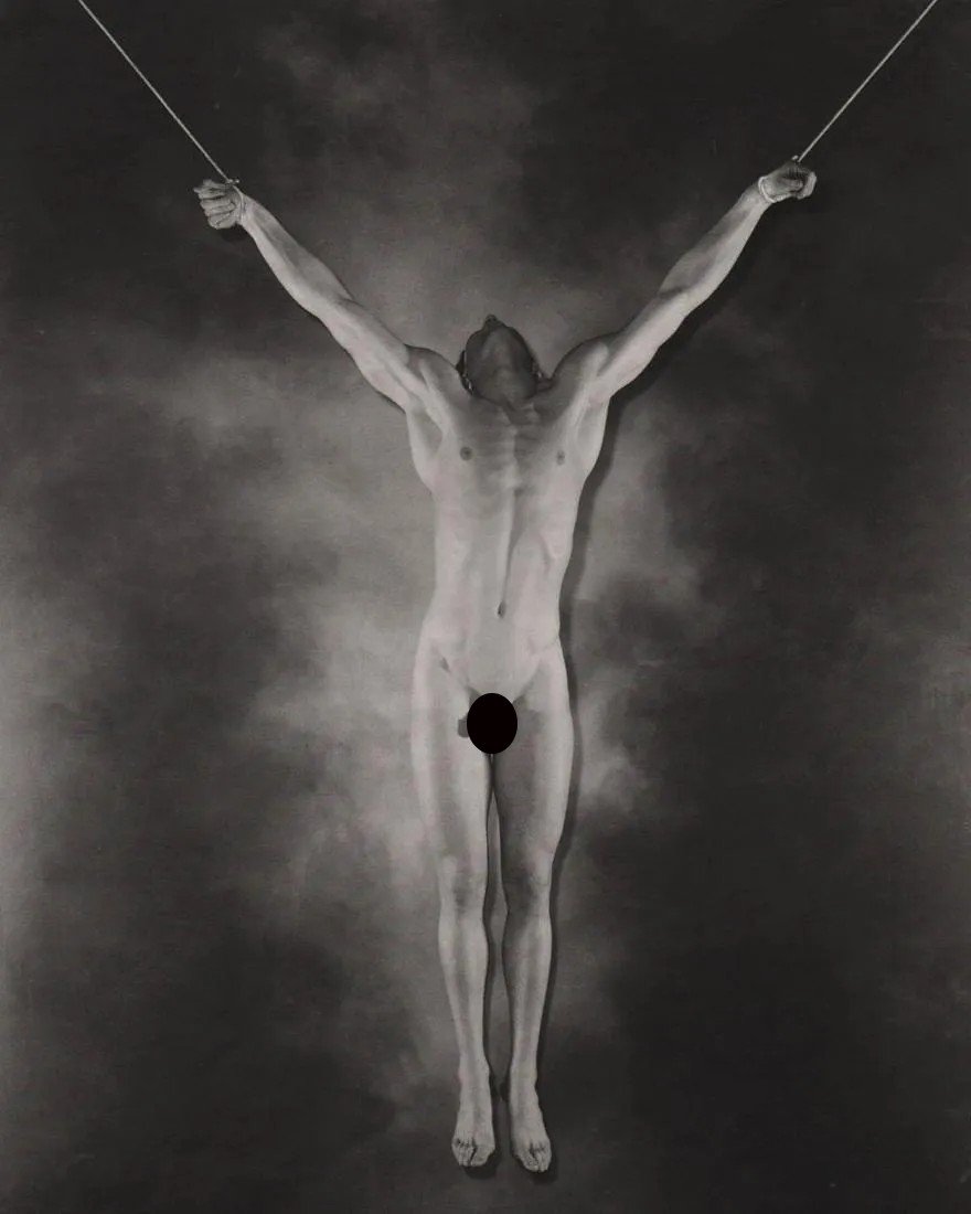 GEORGE PLATT LYNES - Male Nude, Hanging, 1940: Artist: GEORGE PLATT LYNES Print Title: Male Nude, Hanging, 1940 Medium: Duotone Photoengraving Printing Date: 1990’s Printed in USA Image Size approx: 8.5 X 7” George Platt Lynes (1907-19