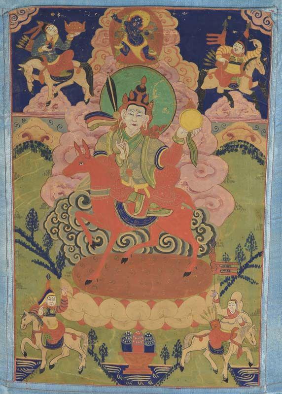 Early 19c Tibetan thangka GUBILHA 5 deities (1 of 6)