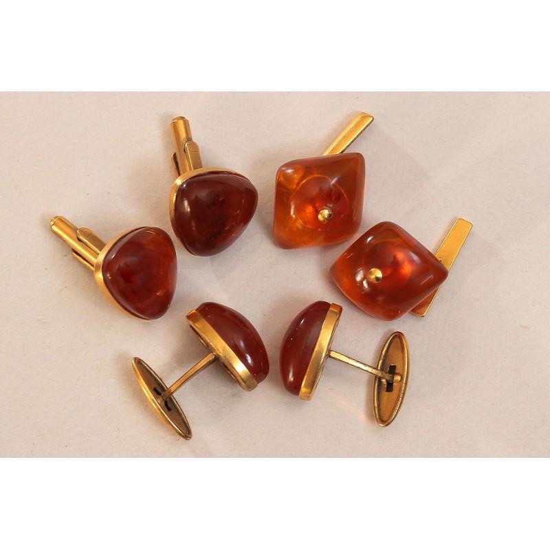 27g Baltic amber cufflinks gilding stamped USSR tag vintage (1 of 20)