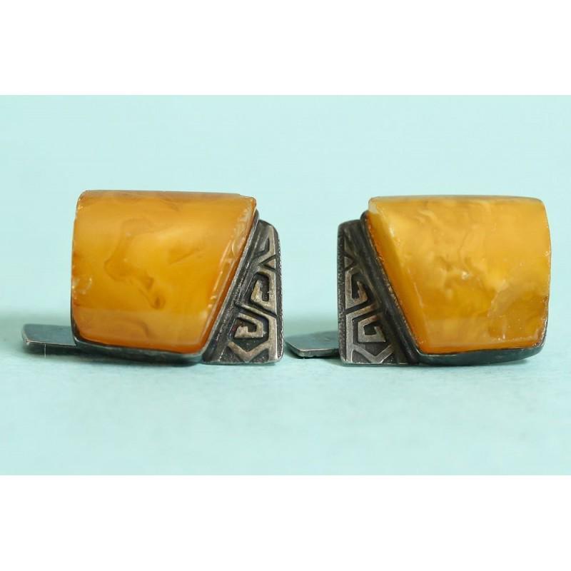 Vintage natural Baltic amber cufflinks, silver 875 stamped (1 of 16)