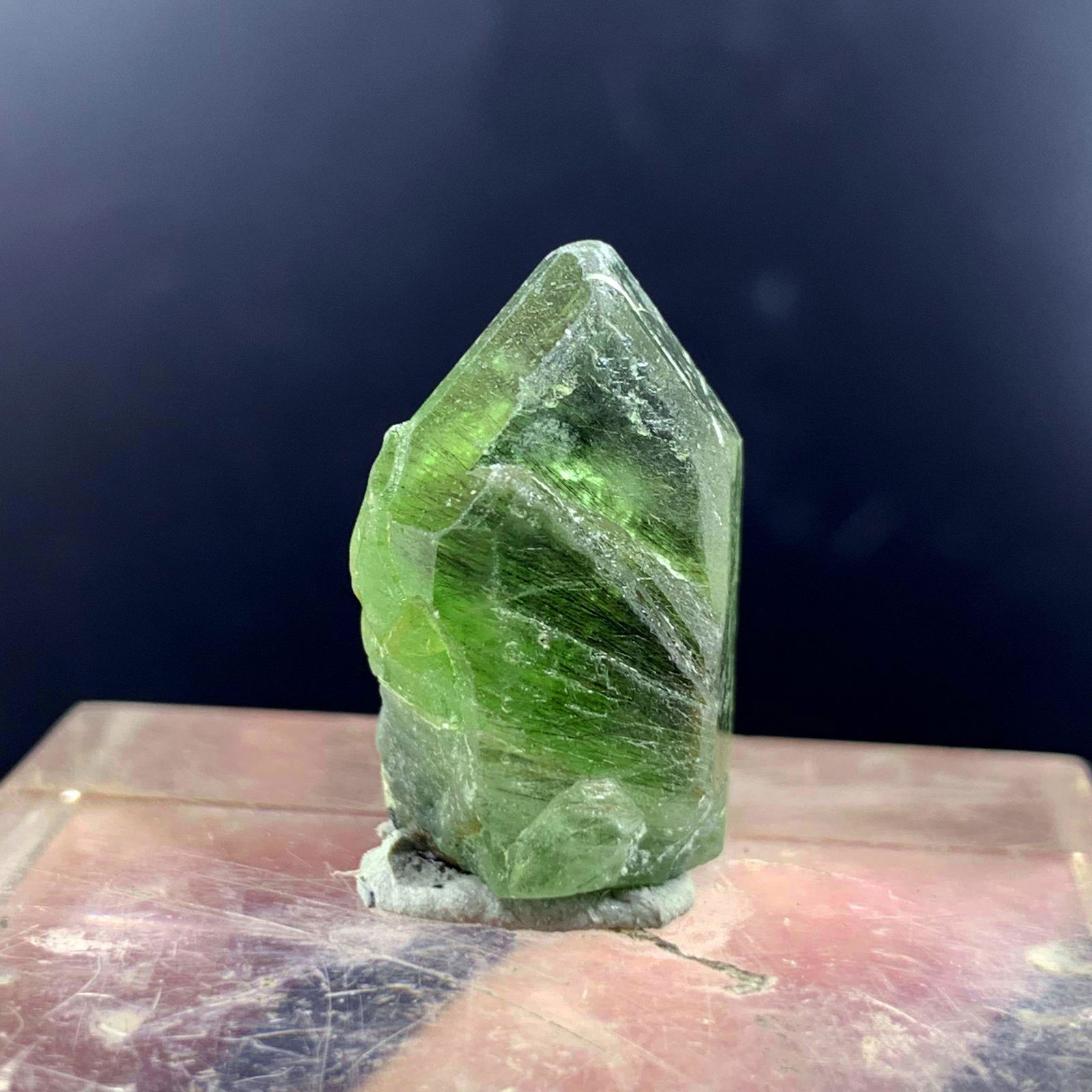 Olive Green Peridot Crystal with Rutile Inclusions, Rough Peridot Fine
