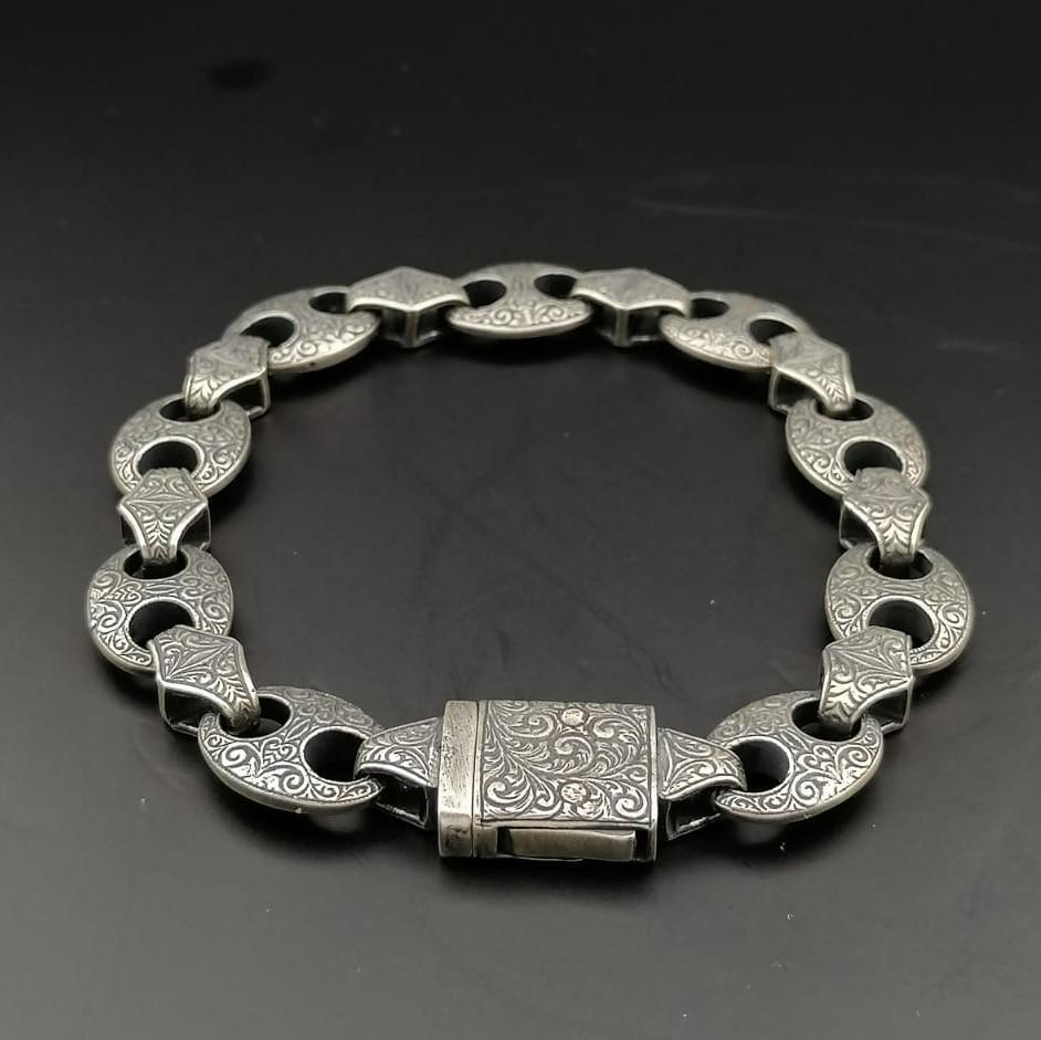 925 Sterling Silver Men's Bracelet,Mediavel Vintage Style (1 of 9)