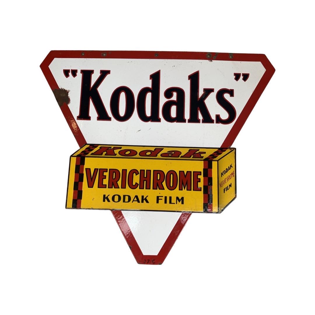 1940's double sided Kodaks Velichrome film enamel porcelain sign (1 of 4)