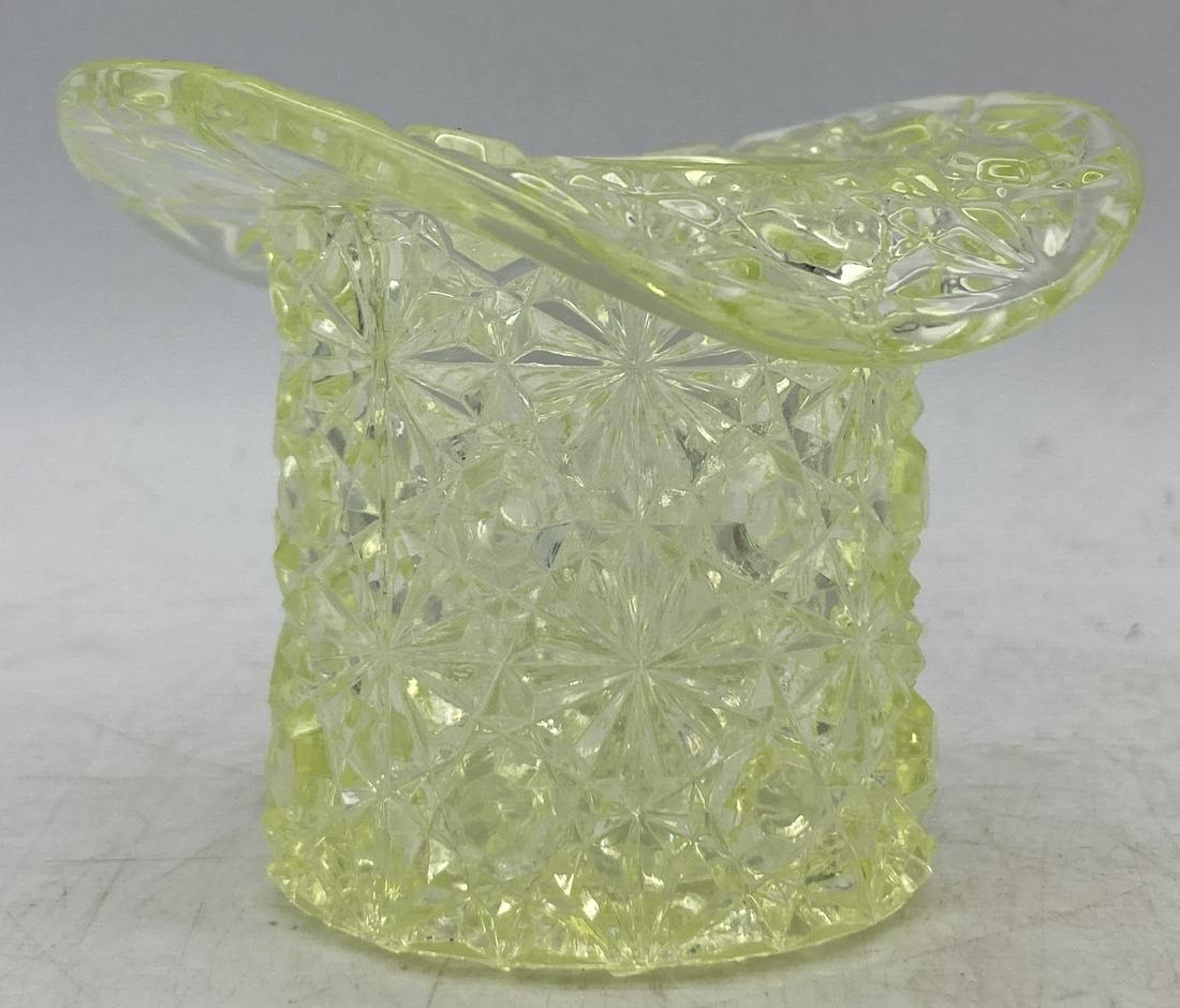 FENTON URANIUM GLASS TOP HAT 60S VASELINE DAISY & BUTTON VASE TOOTHPICK HOLDER (1 of 6)
