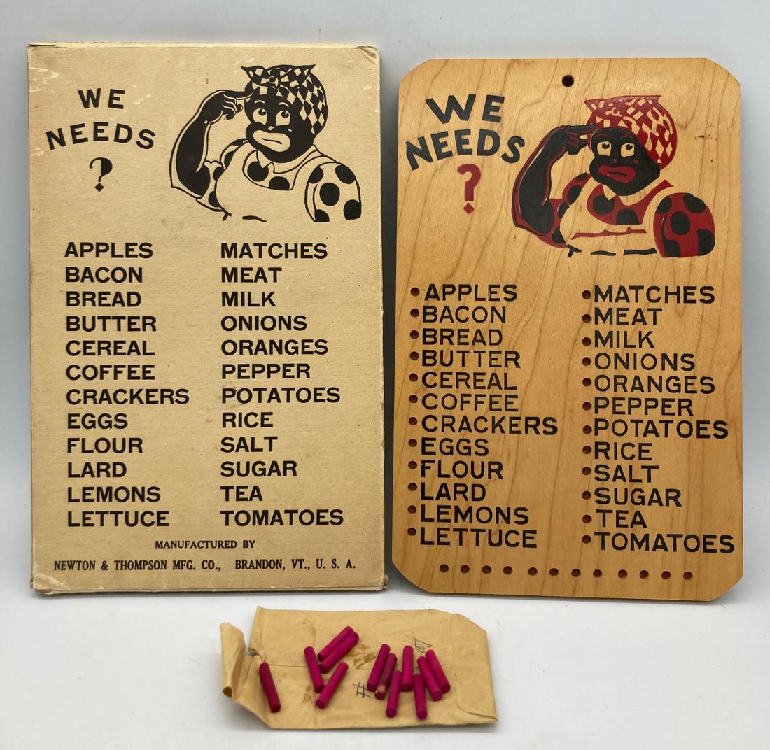 RARE KITCHEN PRIMITIVE WOOD SHOPPING LIST PEG BOARD WE NEEDS NEWTON THOMPSON (1 of 8)