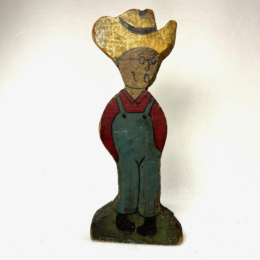 CA. 1930 FOLK ART, WOODEN “FARMER” DOORSTOP WITH ORIGINAL PAINT (1 of 4)
