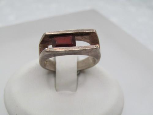 Vintage Sterling Floating Garnet Ring, Sz. 5.5, Signed R, 1970's-1980's (1 of 9)