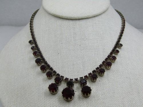 Vintage Red Rhinetone Drop Necklace, 16" (1 of 6)