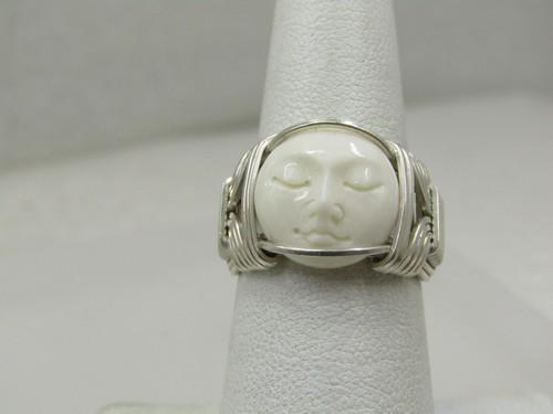 Vintage Sterling Carved Moonface Ring, Sz. 7 (1 of 8)