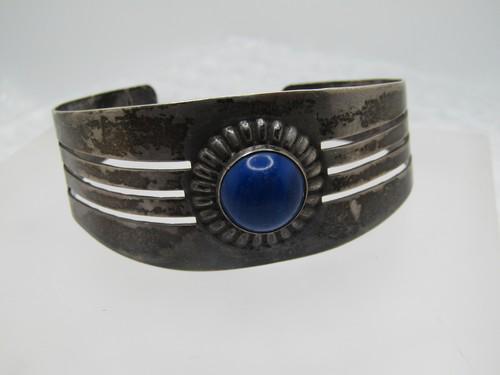 Vintage Sterling Southwestern  Lapis Lazuli Cuff Bracelet , 7.25", 1940's-1960's.  Signed (1 of 7)