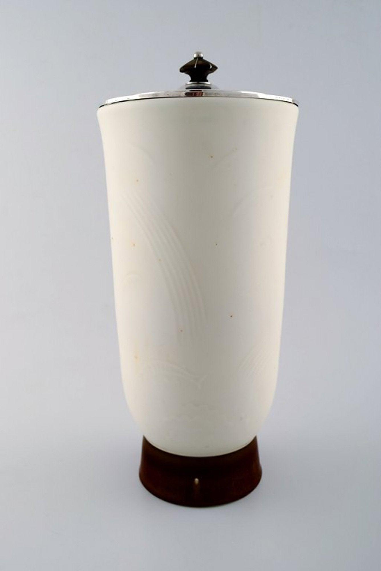 Bing & Grondahl Art deco large porcelain vase with matching silver lid (830) from Cohr, motif of (1 of 7)
