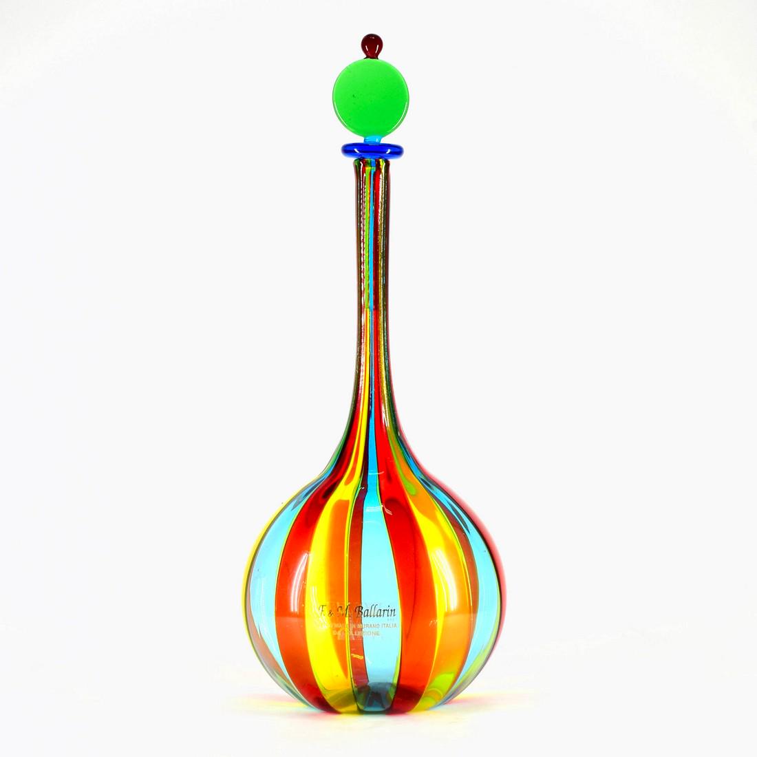 Murano glass bottle with vertical rods signed (1 of 5)