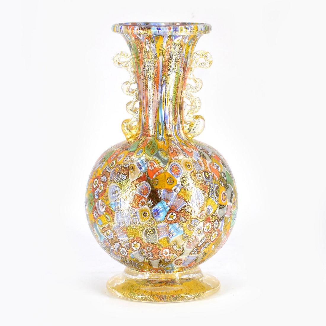 Amedeo Rossetto - Murano glass vase murrine with gold signed (1 of 7)