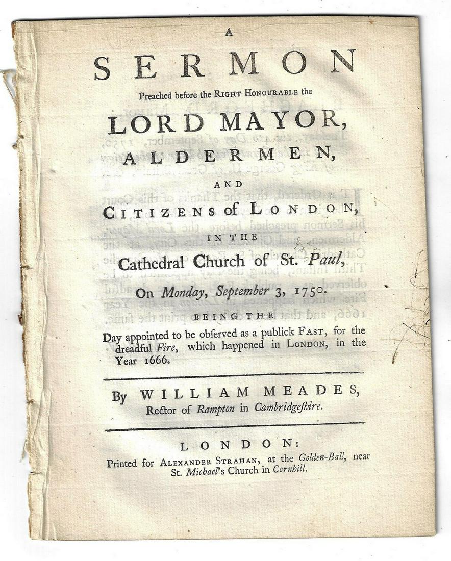 1750 Sermon Publick Fast Great Fire of London 1666 (1 of 2)