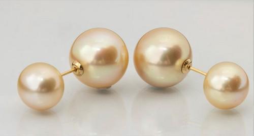 10x13mm Round Golden South Sea Pearls - 18 kt. Yellow gold - Earrings (1 of 7)