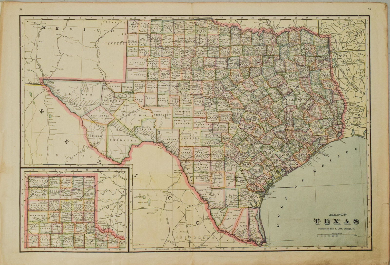 1908 Cram Map of Texas [verso] Oklahoma -- Map of Texas [verso] Oklahoma (1 of 3)