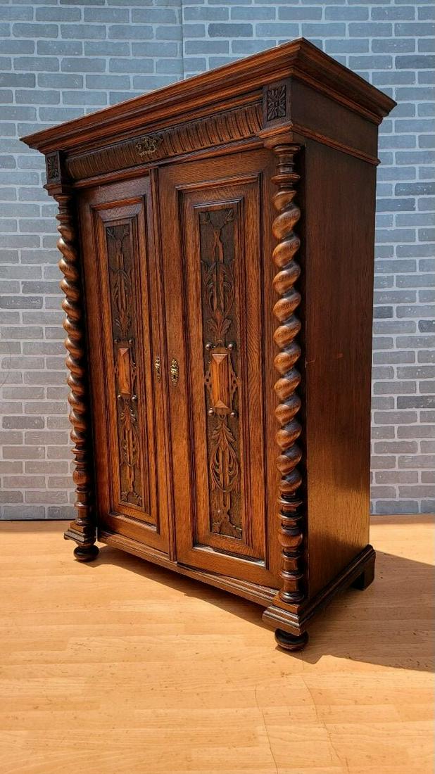 Antique Gothic Revival 2 Door Armoire Chest (1 of 8)