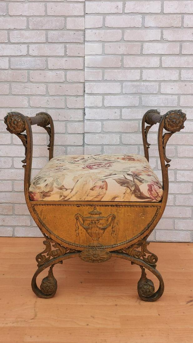 Antique Italian Renaissance Revival Ornate Figural Gilded Brass Savonarola Stool (1 of 6)