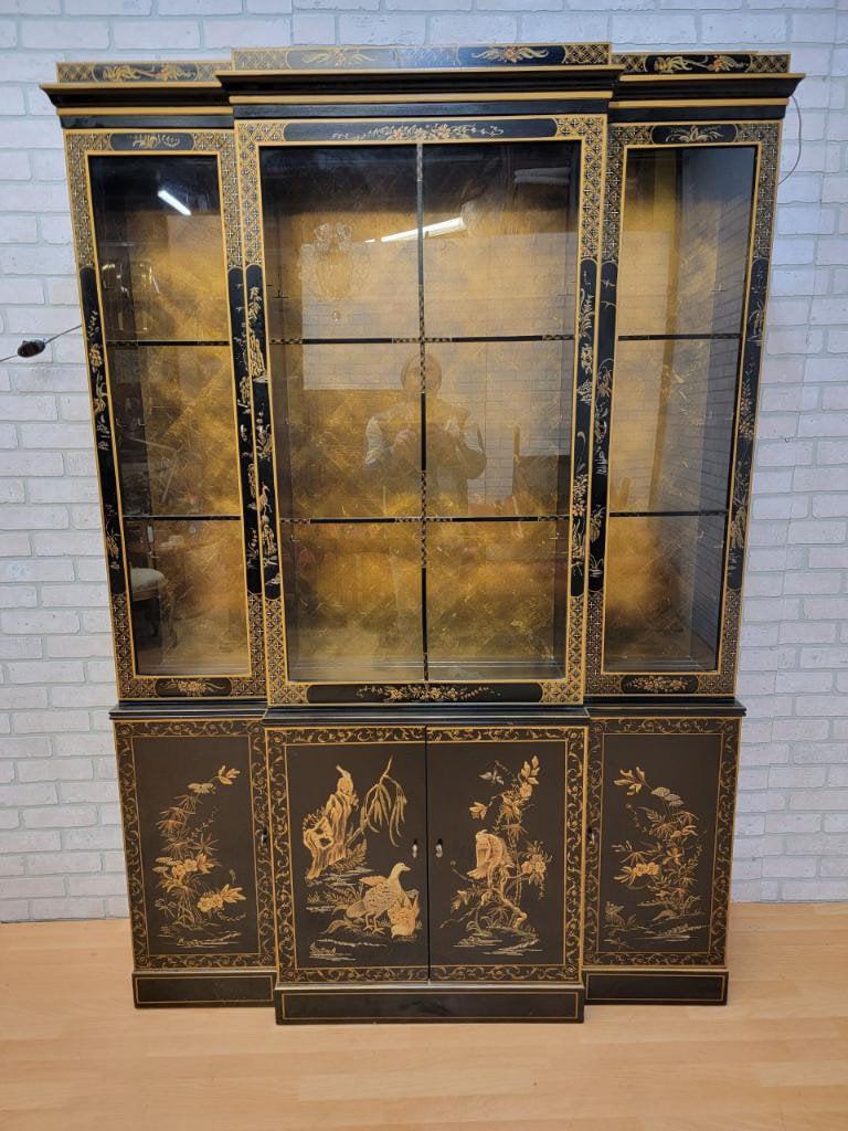 Asian Chinoiserie Drexel Hand Painted Breakfront Display China Cabinet (1 of 6)