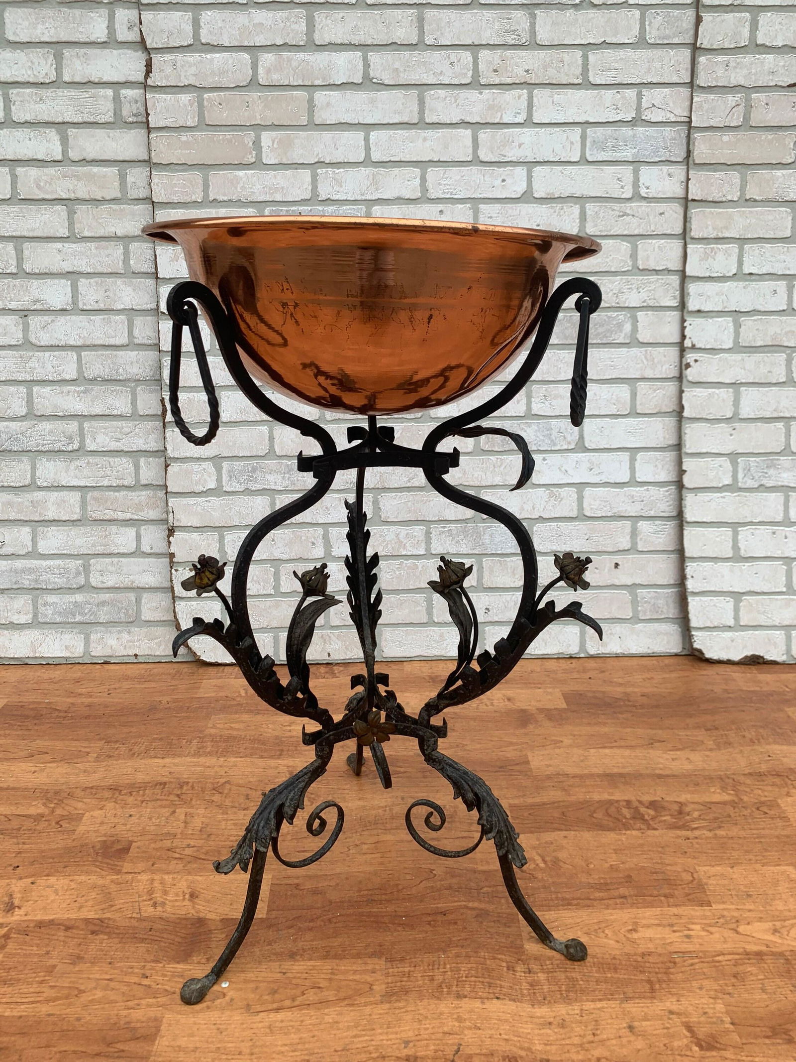 Antique Art Nouveau Wrought Iron and Copper Planter - 2 Piece Set (1 of 6)
