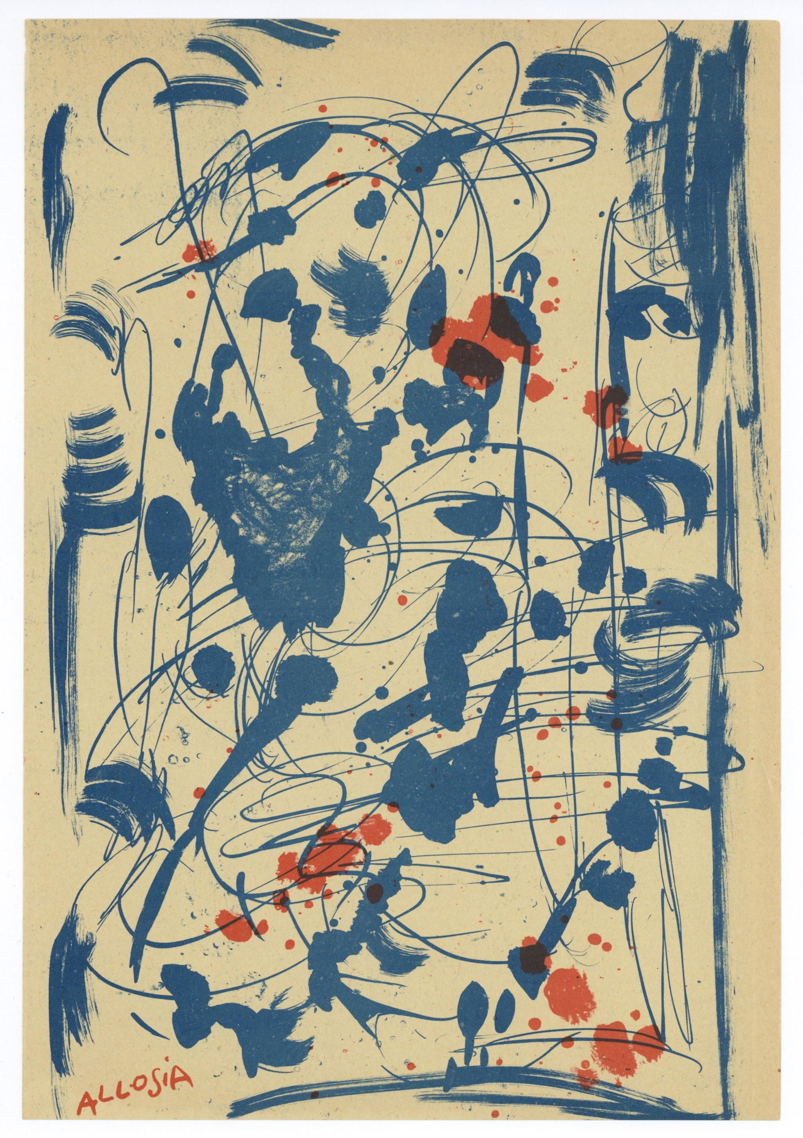 Giuseppe Allosia original lithograph, 1958: Medium: original lithograph. Printed on buff colored thin wove paper and published in Milan in 1958 by Groupe Espace for the very rare Documenti d'arte d'oggi. Size: 12 3/8 x 8 1/2 inches (315 x 215 m