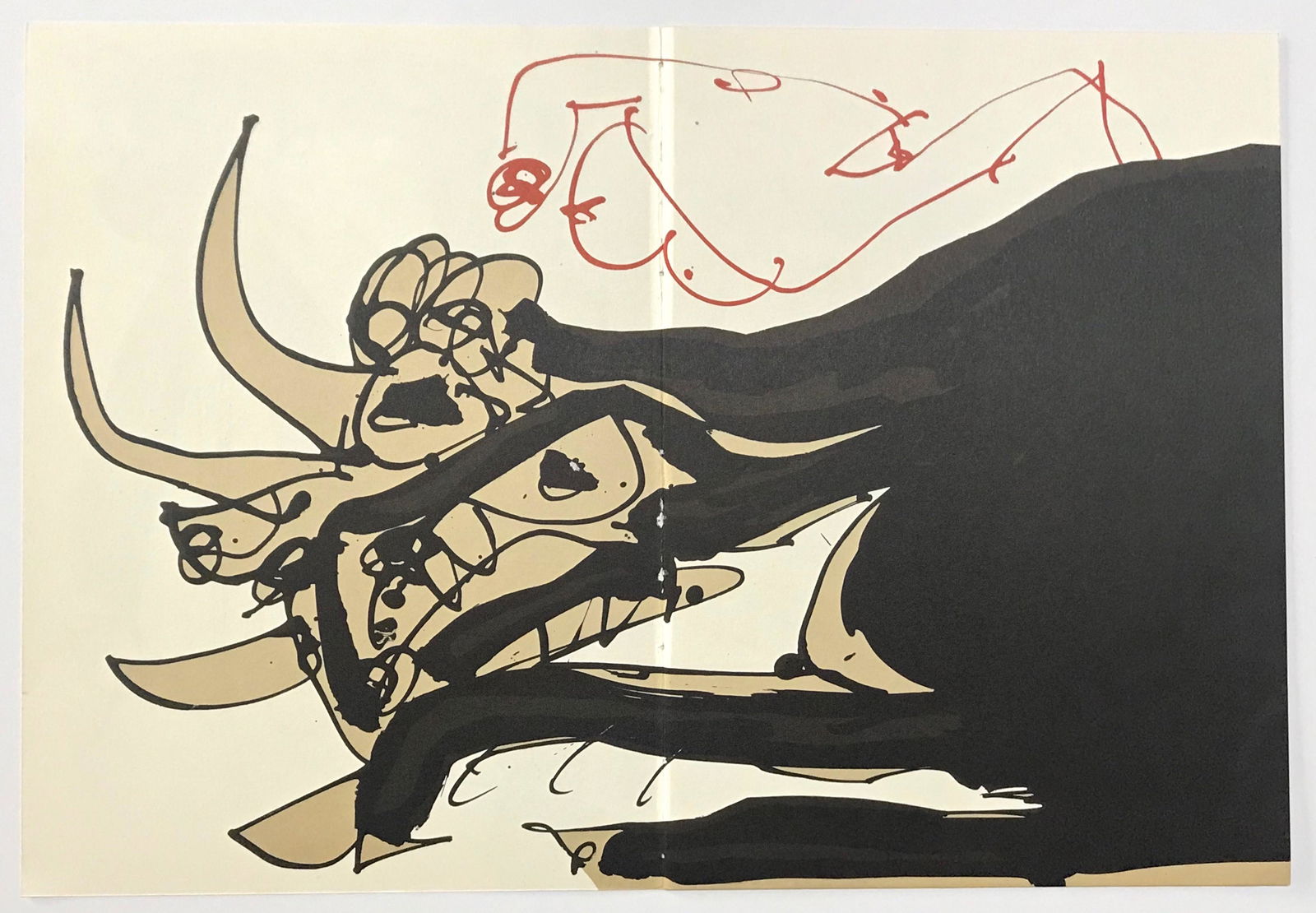 Antonio Saura Atares original lithograph, 1986: Medium: original lithograph. Printed in 1986 by Imprimerie Arte for the art revue Noise (issue number 6) and published by Maeght in an edition of 2000. Size: 14 1/2 x 21 1/4 inches (370 x 540 mm). Not