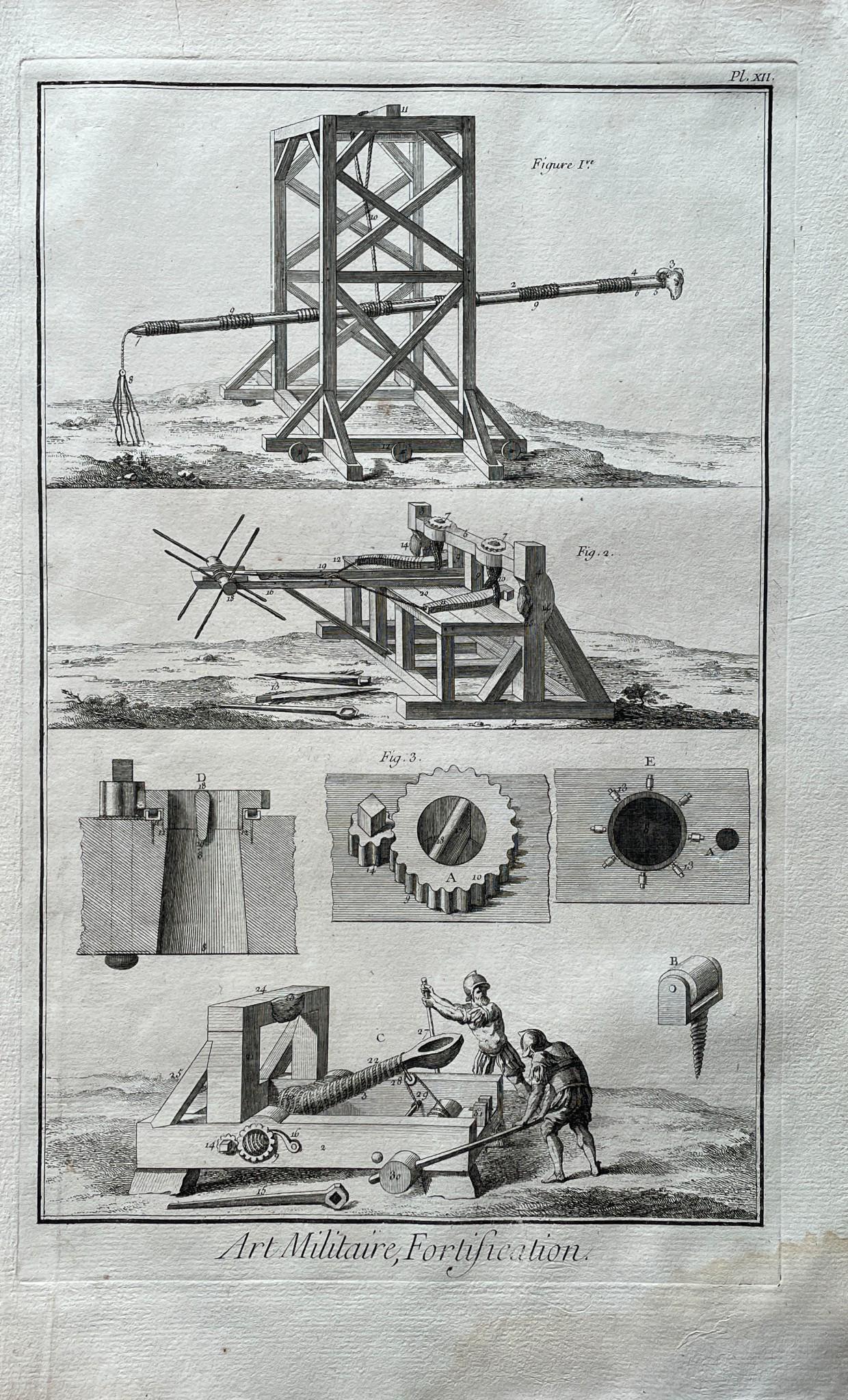 Antique Print - Set of 2 Prints - Suspended Ram - Siege of Ballista - France - Denis Diderot 1762: Title/Artist: Antique Print - Set of 2 Prints - Suspended Ram - Siege of Ballista - France - Denis Diderot 1762 Date/Period: 1762 Material: Paper Dimensions: 40 cm x 26 cm Description: Set of 2 Prints
