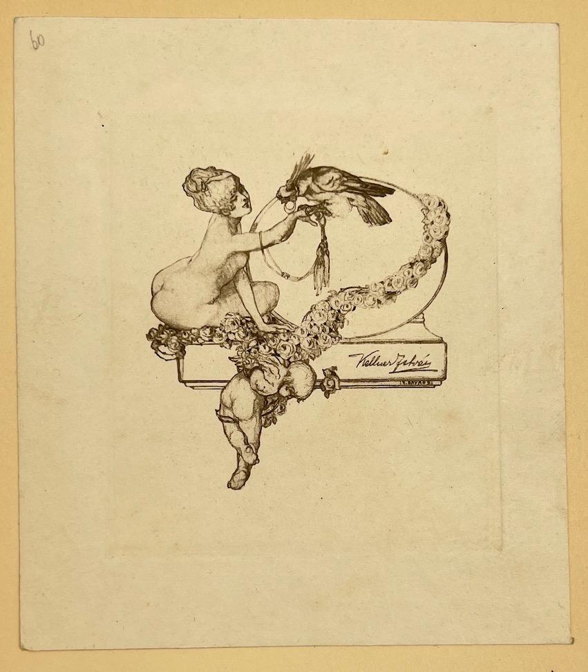 Vintage Ex libris - Contains nudes - Franz von Bayros - Jos. L. Dirick - Belgium (1 of 2)