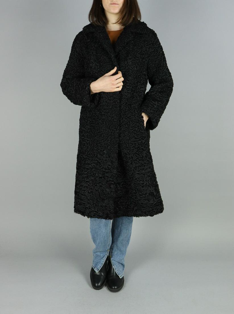 BLACK PERSIAN CRULY LAMB FUR COAT EU: L; US: 16 (1 of 10)