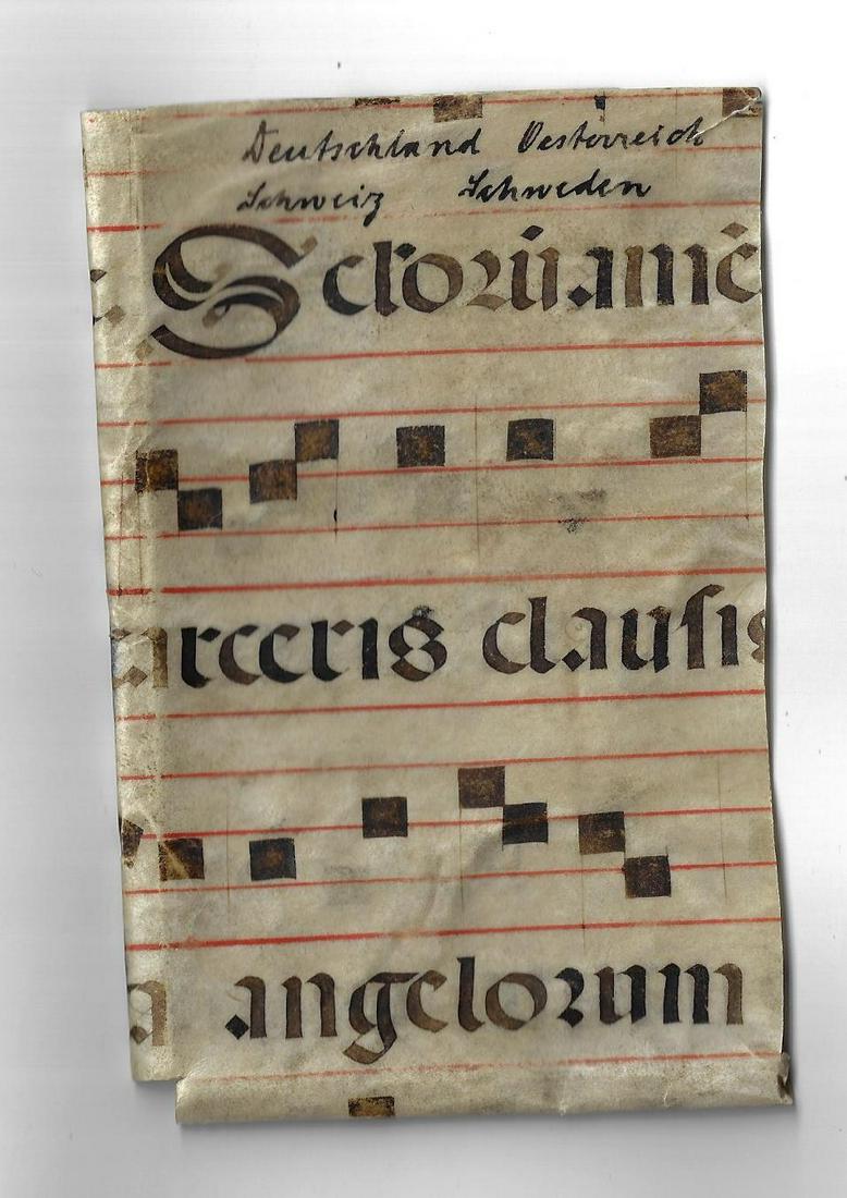 17th C Vellum Music Used as Pouch (1 of 2)