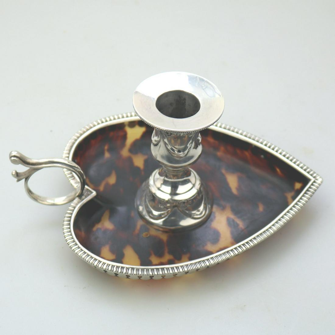 A rare solid silver & shell novelty heart Chamberstick C.1893 (1 of 3)