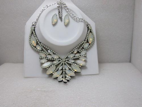 Vintage Opaque Rhinestone Statement Necklace & Earrings Set, 18" Plus (1 of 4)