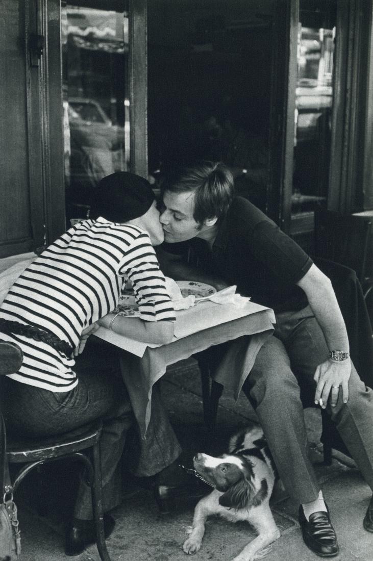 HENRI CARTIER-BRESSON - Outside A Bistro, France: Artist: Henri Cartier-Bresson Title: Outside A Bistro, France, 1968-69 Medium: Photo Litho, 1971, USA Dimensions: 6x9" Description: Heat Wax Mounted on 8.5x11" Conservation Board Artist Bio: Henri Car