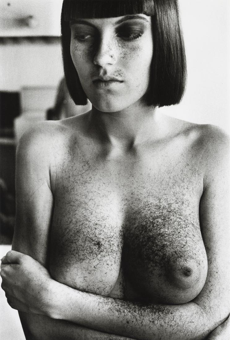 HELMUT NEWTON - Arielle After Haircut, Paris, 1982: Artist: Helmut Newton Title: Arielle After Haircut, Paris, 1982 Medium: Photo Litho, 2009, Italy Dimensions: 9.35x13.85" Description: Heat Wax Mounted on 14x18" Conservation Board Artist Bio: Helmut N