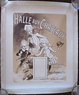 Vintage Circa 1888 French Hat Ad Linen Backed Poster - Halle Aux Chapeaux (1 of 1)
