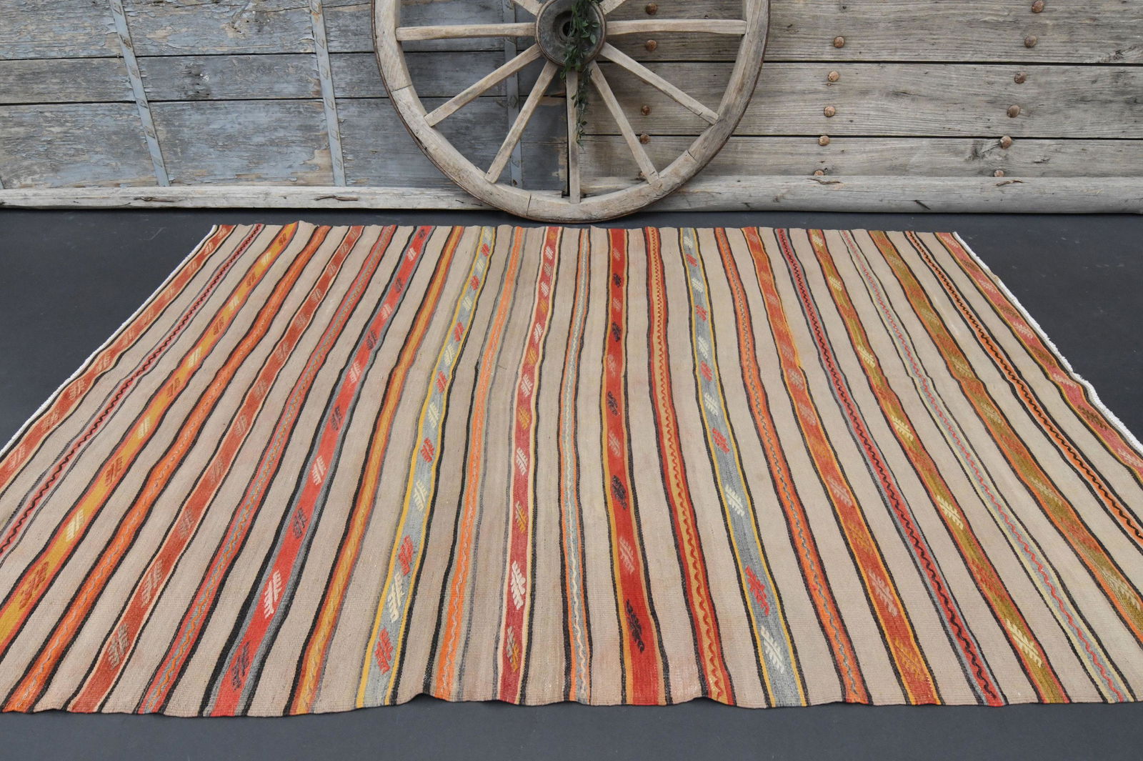 6x8 FLATWEAVE Beige Orange Brown Kilim Turkish Rug (1 of 9)