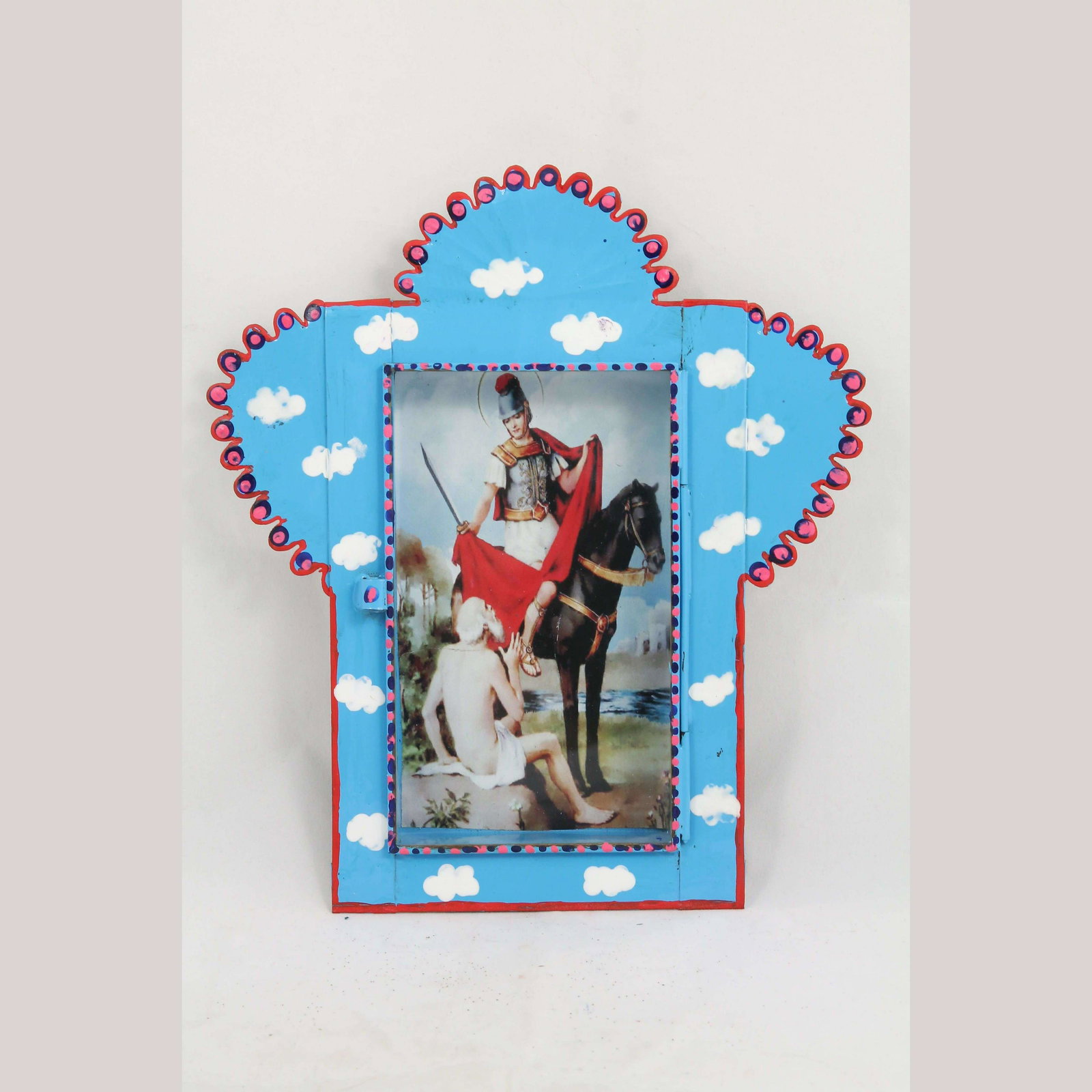 Tin Hanging Niche/Glass Mexican Folk Art Handmade Religion "Saint Martin" #2 (1 of 5)