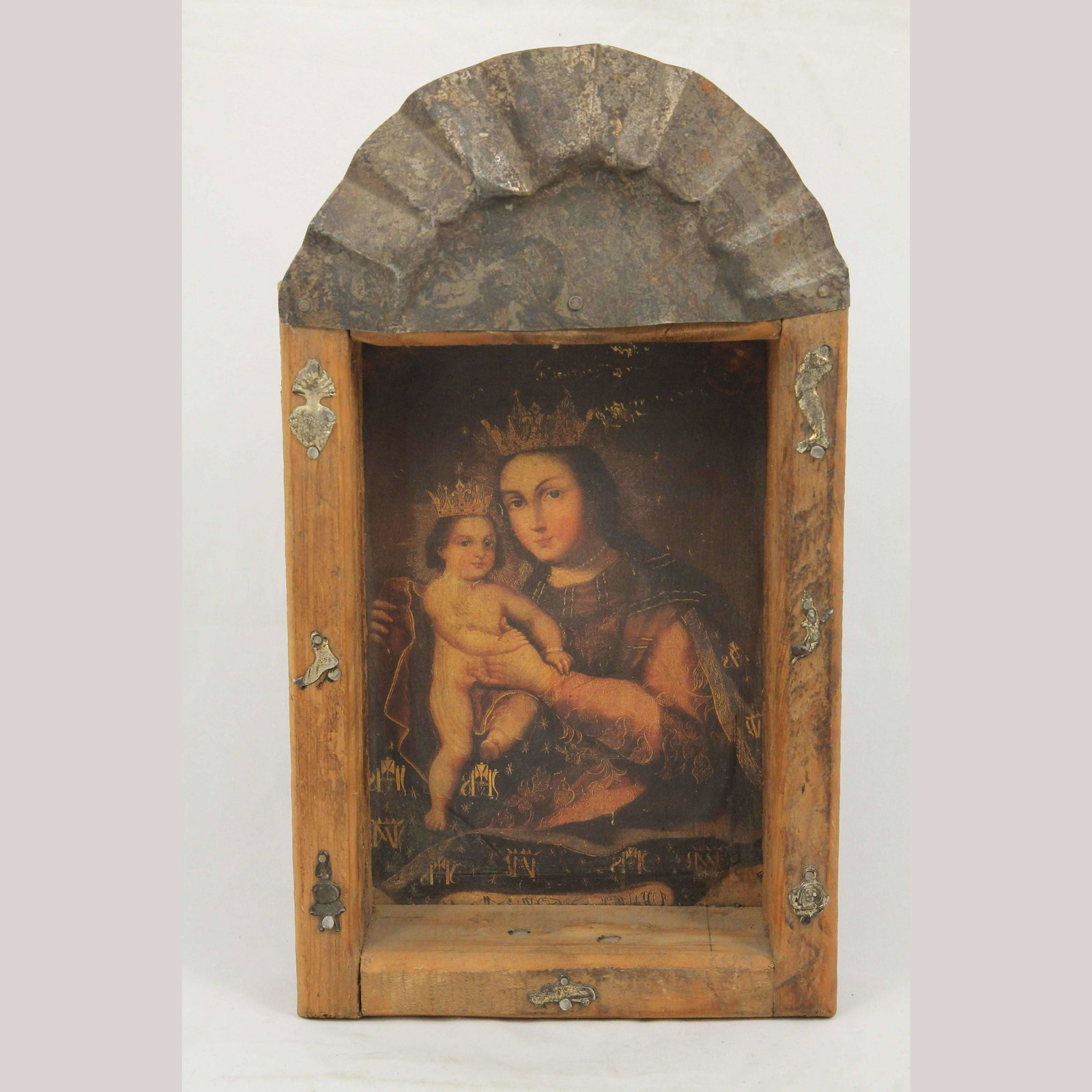 Wood Niche/Reliquary Mexican Folk Art Religious Rustic Handmade Madonna/Jesus (1 of 5)