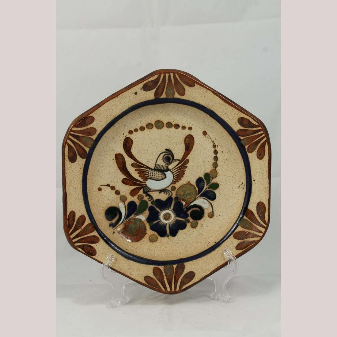 Raised Ceramic Hanging Plate Hand Painted Mexico Folk Art Decor Bird White