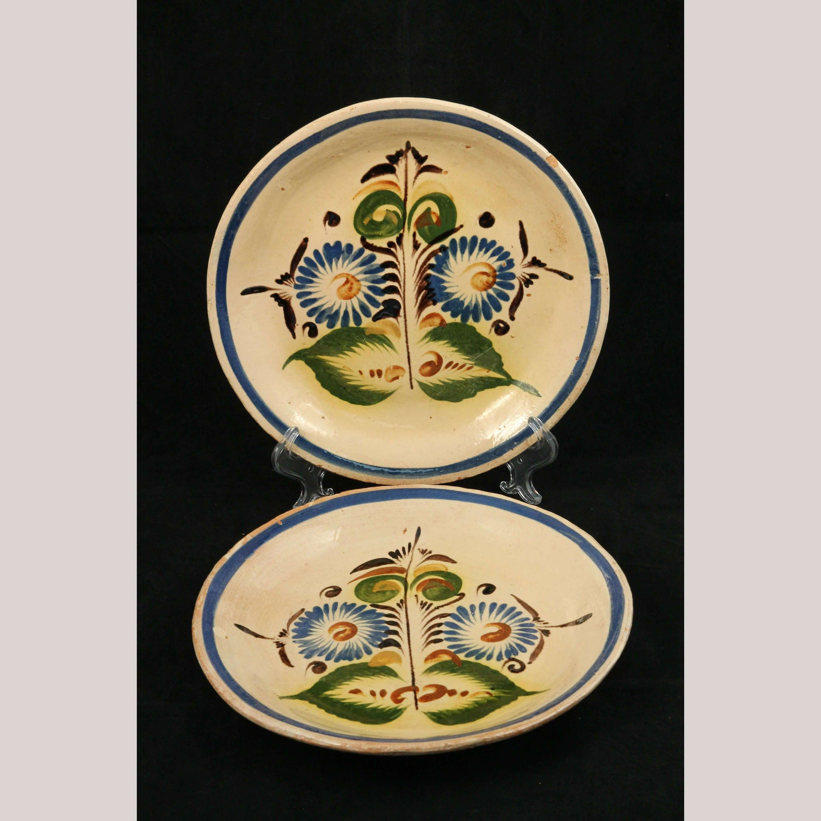 Vintage Ceramic/Clay Pottery Plates Mexican Folk Art Handmade/Painted Set of 2 (1 of 4)