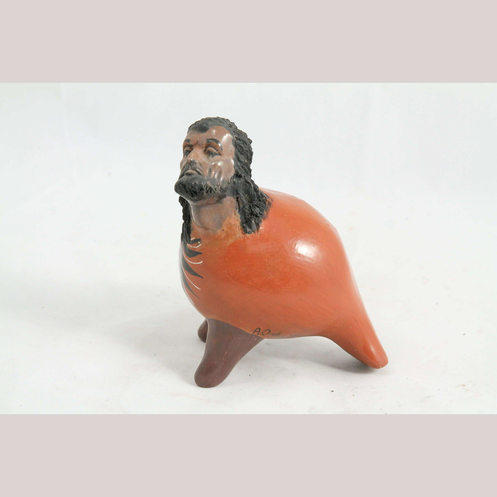 Vntg Ceramic Nagual Man/Bird w Beard Mexican Folk Art Handmade/Painted A. Ortiz (1 of 6)