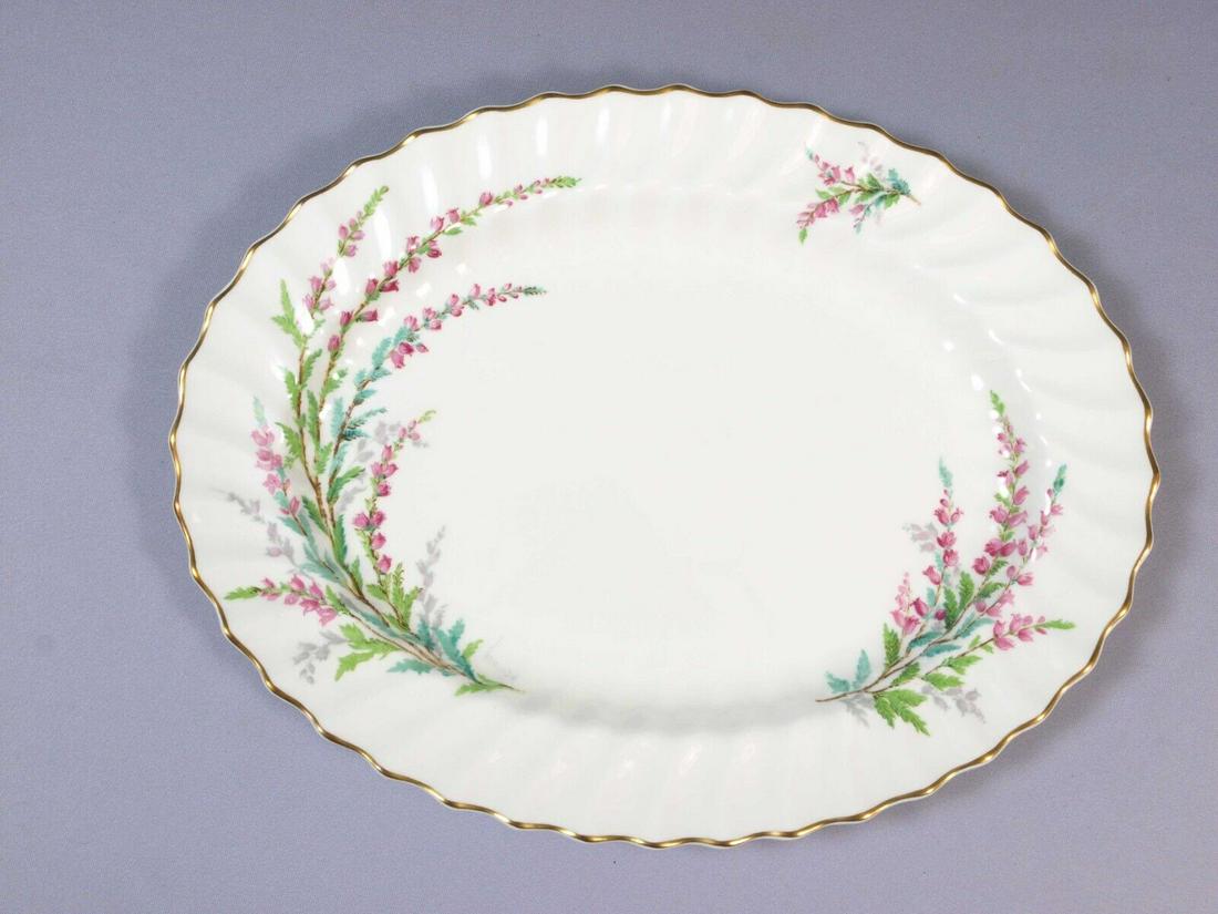 Artist Signed Royal Doulton BELL HEATHER Oval Turkey Meat Serving Platter: This is a gorgeous Bone china Oval Platter from the Bell Heather (H4927) pattern by Royal Doulton, Made in England. This pattern has been discontinued, it was originally manufactured between 1942-1958