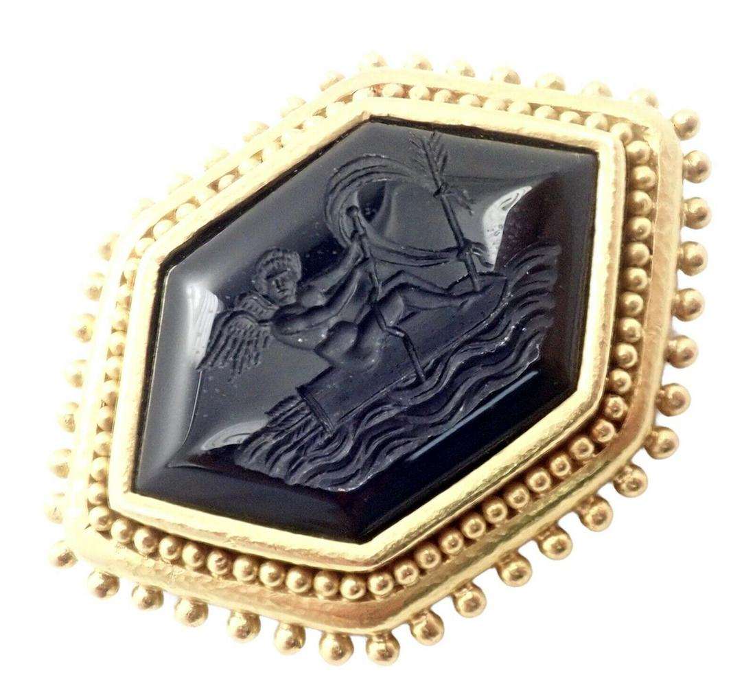 Rare! Elizabeth Locke 18k Yellow Gold Carved Black Agate Intaglio Brooch Pendant (1 of 5)