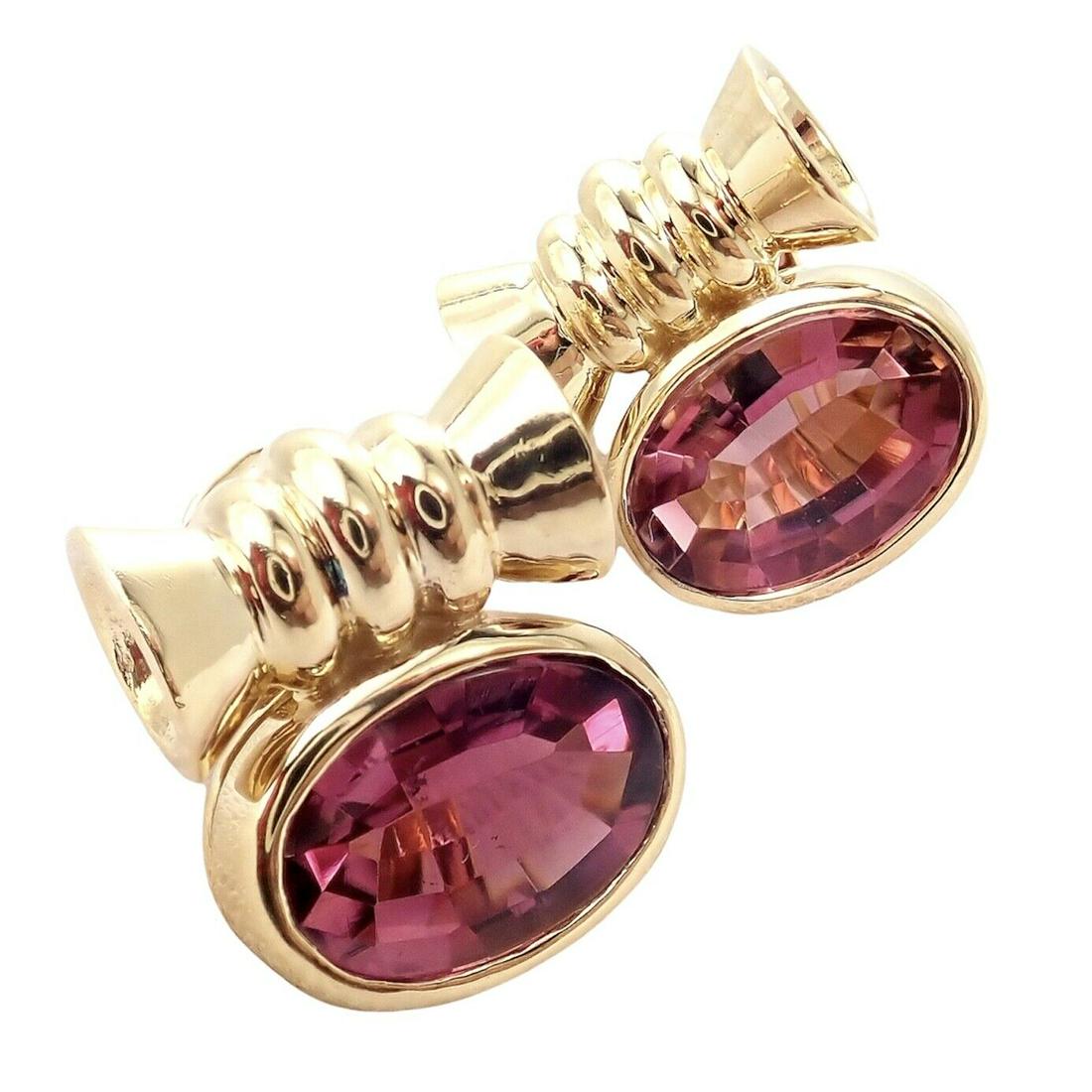 Vintage Bulgari Bvlgari 18k Yellow Gold Pink Tourmaline Earrings (1 of 10)