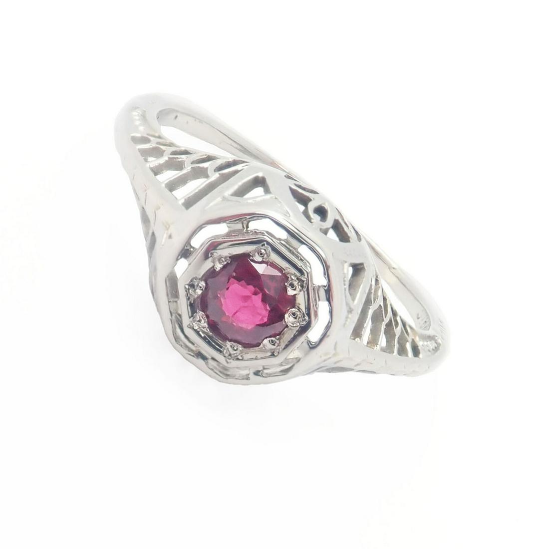 Vintage Estate 18k White Gold Ruby Art Deco Filigree Ring (1 of 4)
