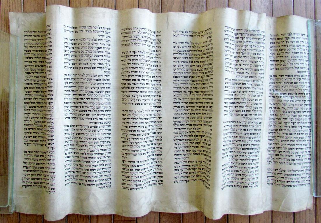 TORAH SCROLL FRAGMENT MANUSCRIPT VELLUM ANTIQUE European POLISH BIBLE 19.5x34.5" (1 of 5)